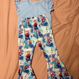 Blue Ruffle Top with Frozen Belle Bottom